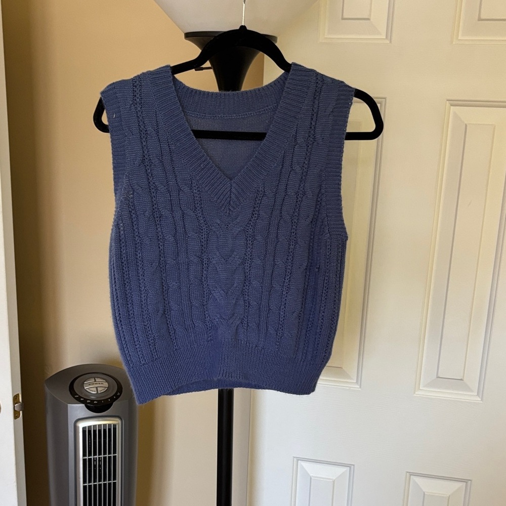 Blue Cable Knit V-Neck Sweater Vest
